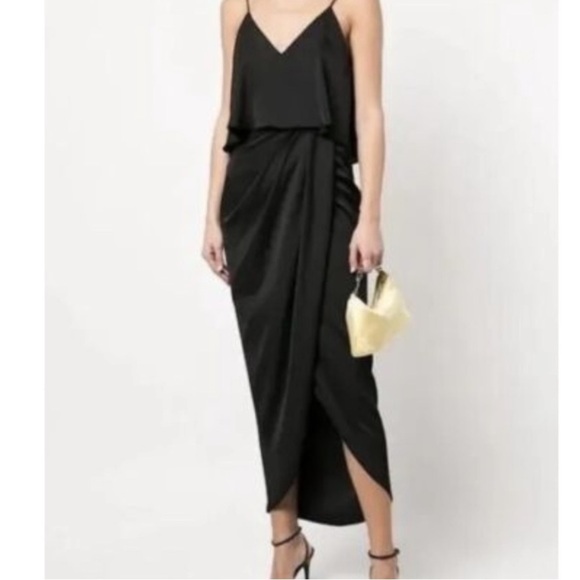 Shona Joy Black Luxe Frill Tulip Hem Maxi cocktail party wedding dress size 6 - Picture 5 of 9